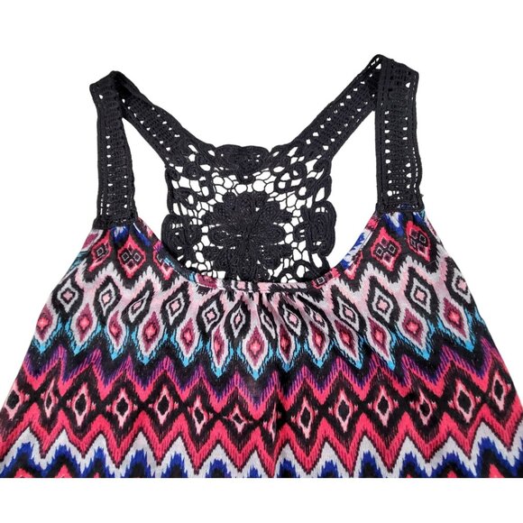 Striped Tank Top with Lace Design Racer Back Black Red Size Junior M 7-9 JH1185 - Picture 3 of 4